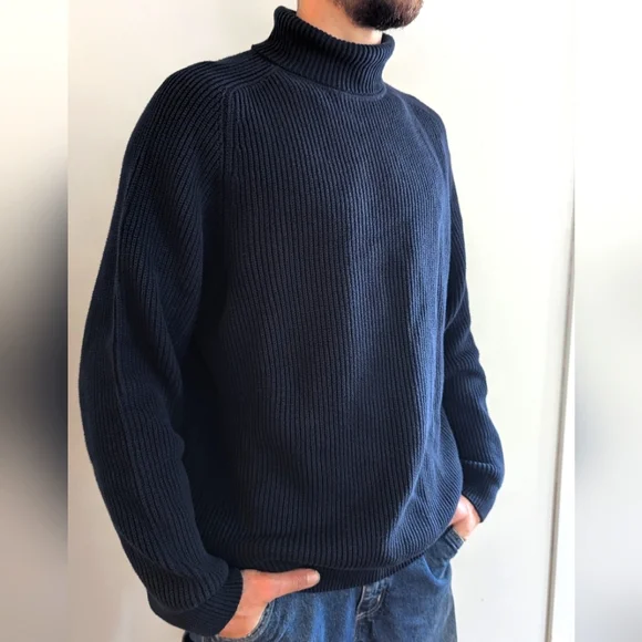 Men's Vintage Navy Cotton Turtleneck Size L - Picture 2 of 12